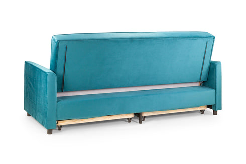 Isaac Sofa Bed Plush Teal 3 Seater Back View